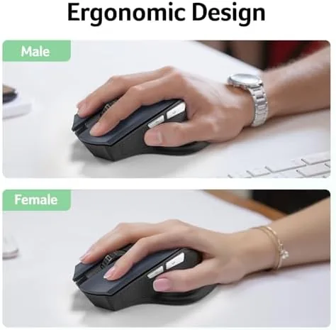 The wireless mouse packed into a laptop bag with the receiver stored