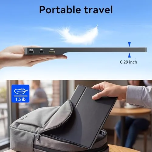 The monitor packed into a laptop bag with its foldable cover closed