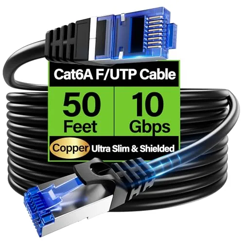 Overview of the Cat6A Ethernet Cable Shielded 10Gbps 50 ft, Slim Shielded (F/UTP)