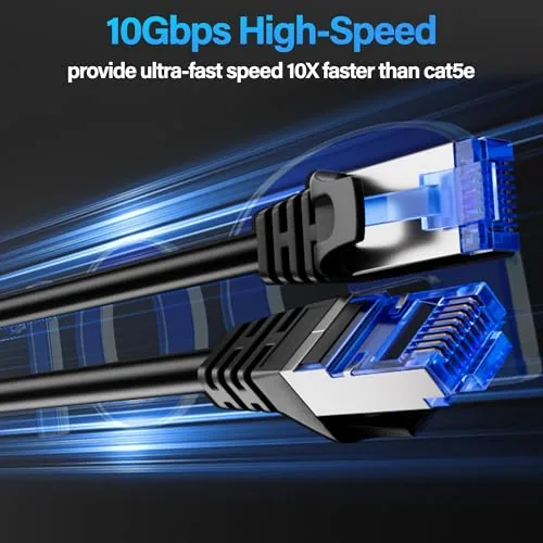 Close look at the Cat6A Ethernet Cable Shielded 10Gbps 50 ft, Slim Shielded (F/UTP) build quality