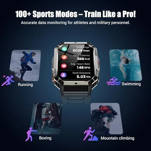 The Military Tactical Smart Watches for Men, 100-Day Battery Rugged Fitness compared in context