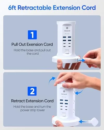 Close look at the Power Strip Tower, kakyanill Charging Station 9 AC Outlets 8 build quality