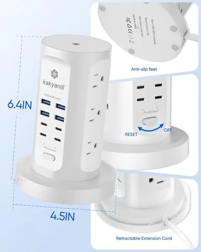 Testing the Power Strip Tower, kakyanill Charging Station 9 AC Outlets 8 over two weeks
