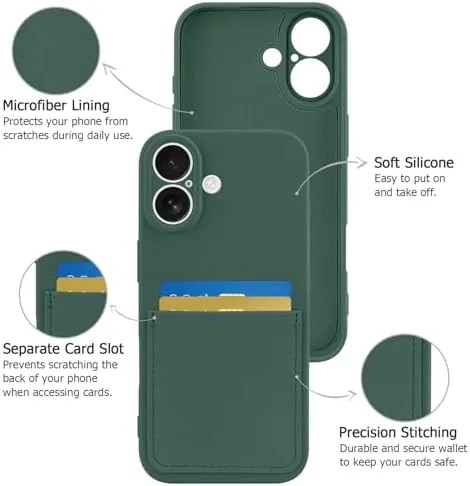 Close look at the Designed for iPhone 17 Case with Card Holder Green | build quality