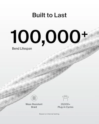 Detail shot of the Belkin USB A to USB C 15W Braided Cable 3.3ft features