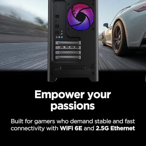 A racing game running at high settings on the Legion Tower with a wheel setup