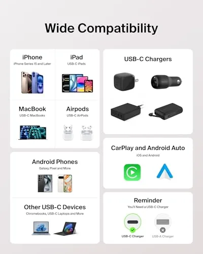Another view of the Belkin USB C to USB C 60W Braided Cable 9.9ft