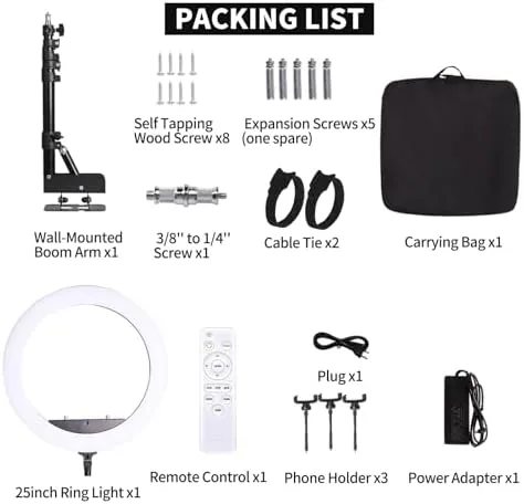 Close look at the 25 '' Ring Light Wall Mount with Phone Holder, Overhead build quality