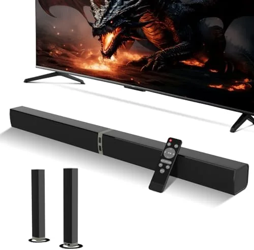 Close look at the MZEIBO Sound Bar for Smart TV，80W Detachable Bluetooth Soundbar with build quality