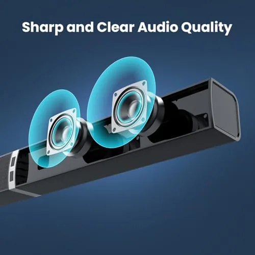 Detail shot of the MZEIBO Sound Bar for Smart TV，80W Detachable Bluetooth Soundbar with features