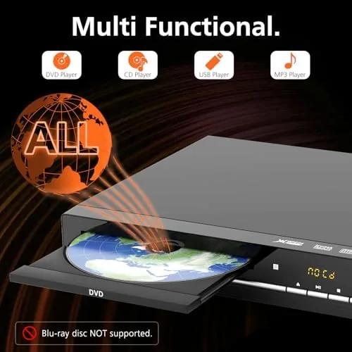 Close look at the Region Free DVD Player with 1080p HDMI Upscaling, Compact Multi-Format build quality