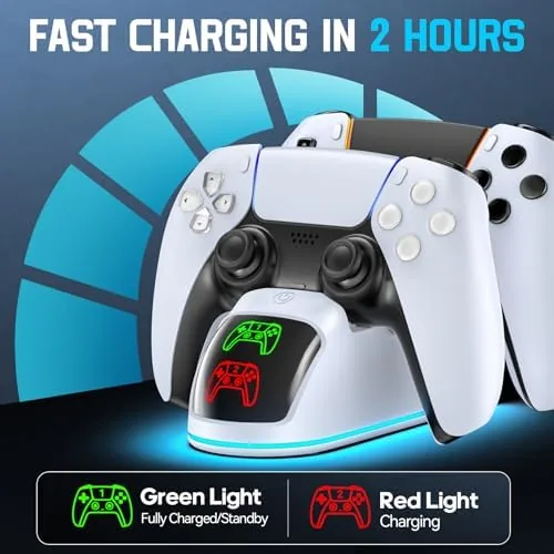 The charging indicator light on the dock with a controller seated