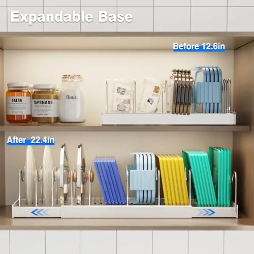 A cabinet shelf fully organized with the Mustorn racks in place
