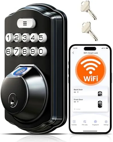 The Veise VE012W smart lock installed on a front door in matte black finish