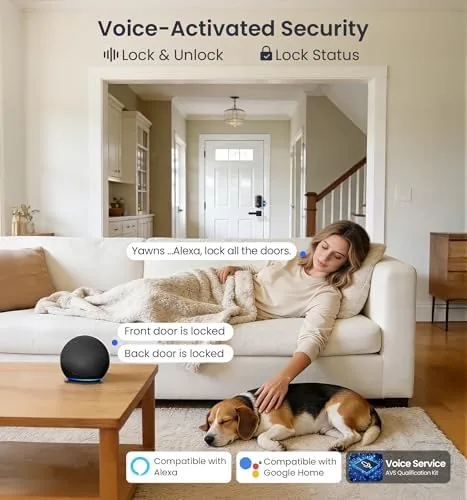 The smart lock with the app open beside it showing the unlock log