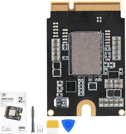 The SlimQ 2TB SSD card out of its packaging next to a Mac mini M4
