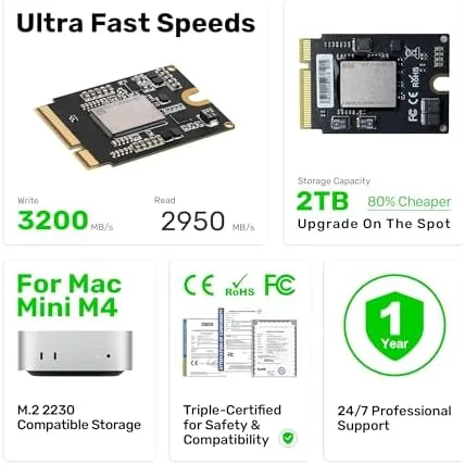 Close up of the SSD card showing the controller and the M.2 connector