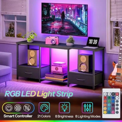 Close look at the HOOBRO LED TV Stand with Storage, LED Entertainment Center with build quality