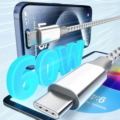 Detail shot of the KYEHD USB C to USB C Cable 10ft 3 Pack features