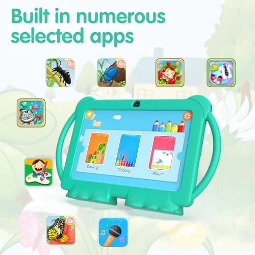 Detail shot of the PEICHENG Kids Tablet 7 inch Android 12.0 for Toddler, 4GB features