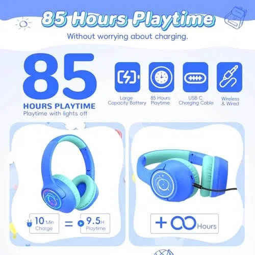 Close look at the Kids Bluetooth Headphones with 85H Playtime for Toddler Boy, Blue build quality