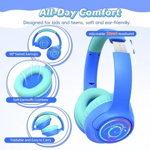 Another view of the Kids Bluetooth Headphones with 85H Playtime for Toddler Boy, Blue