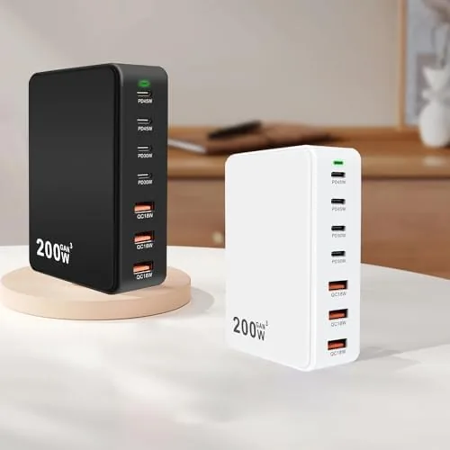 The USB C Charger Station 200W PD QC3.0 GaN Fast Charging in real use
