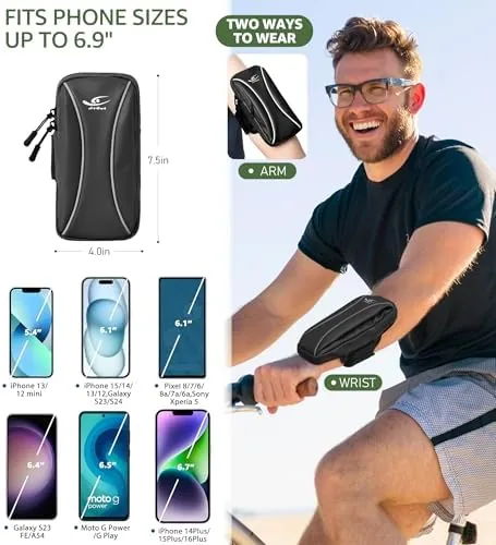 The arm bag next to a waist belt and a single pocket armband