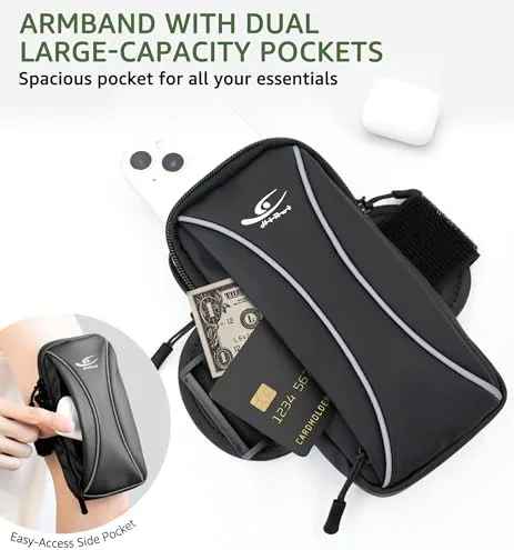 The wrist bag holding a phone, keys, and a card for a short outing