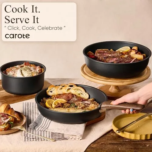 Breakfast cooking in a frying pan from the CAROTE set inside a camper van kitchen
