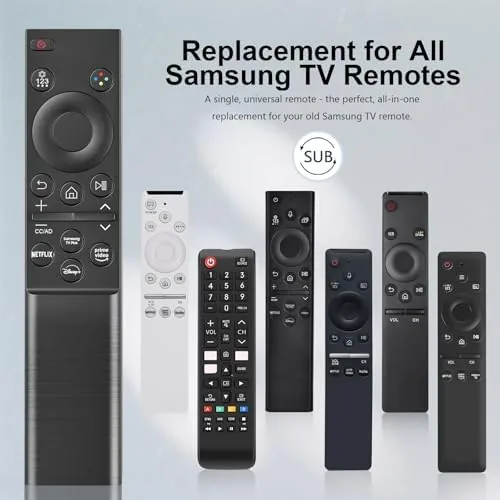 The remote being pointed at a Samsung QLED television during pairing