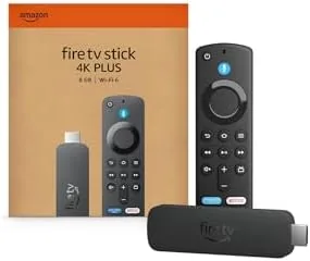 Close up of the Fire TV Stick 4K Plus remote showing the voice button and shortcut keys