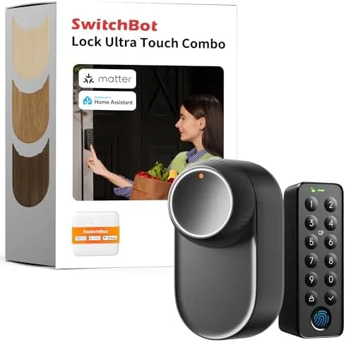 The Smart Lock Ultra installed on a front door with the keypad and fingerprint reader visible