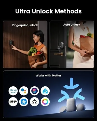 The companion app showing door status, activity log, and remote unlock controls