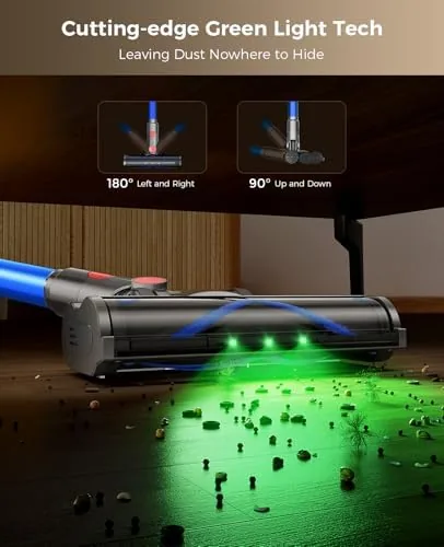 The vacuum cleaning hard floors along a baseboard in the living room