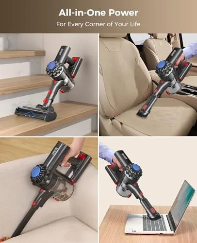 The cordless stick vacuum next to a compact budget stick for comparison