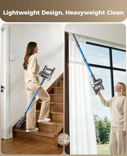 The vacuum in hand unit mode cleaning the stairs and upholstery