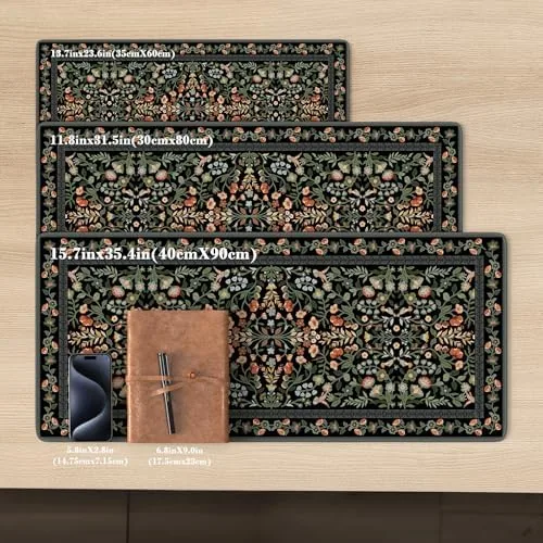 Close look at the iCasso Floral Desk Mat,Mouse Pad for Office Decor,35.4x15.7in,Black | Back build quality