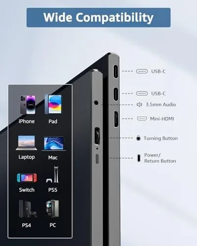 Detail shot of the Yodoit Portable Monitor 15.6" 1920×1080 FHD IPS Travel Screen Display features