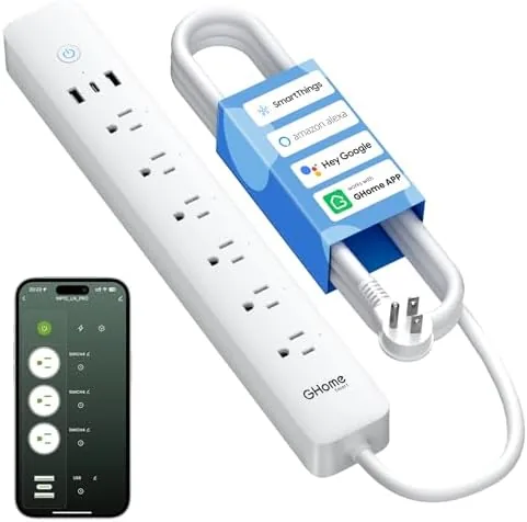Overview of the GHome Smart Power Strip, WiFi Surge Protector with 6 Individually