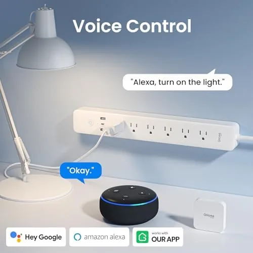 Detail shot of the GHome Smart Power Strip, WiFi Surge Protector with 6 Individually features