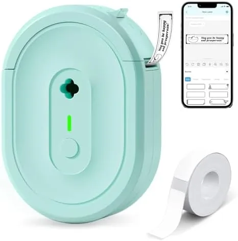 Green N12 Bluetooth label maker on a home office desk