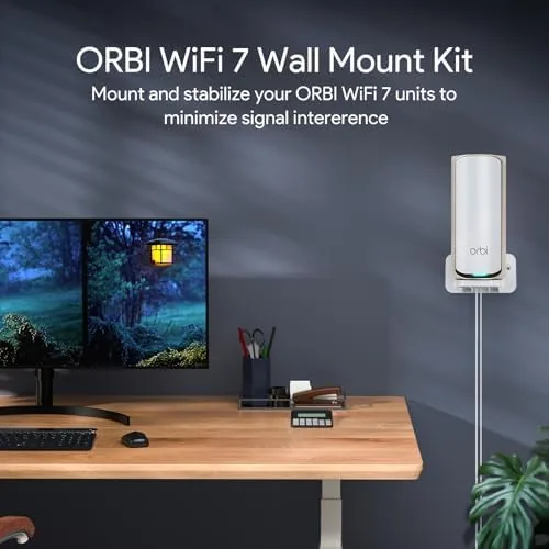 Close view of the clamping top bar holding the Orbi node in place