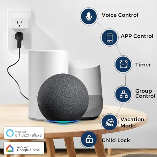 Smart plug controlling a small space heater with the app screen showing power state
