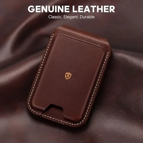 Close look at the SHIELDON Genuine Leather Magnetic Wallet Stand for MagSafe, Navy Blue build quality