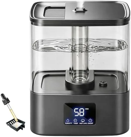 KZF 4L humidifier on a nightstand with the top lid open and water being poured in