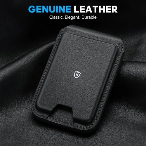 Close look at the SHIELDON Genuine Leather Magnetic Wallet Stand for MagSafe, Nappa Black build quality