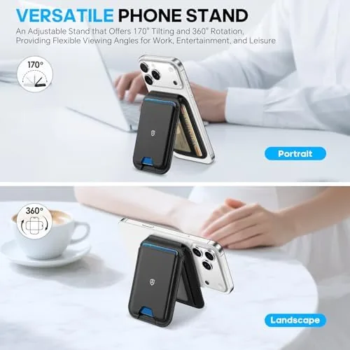 The SHIELDON Genuine Leather Magnetic Wallet Stand for MagSafe, Nappa Black in real use