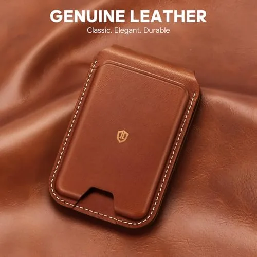 Close look at the SHIELDON Genuine Leather Magnetic Wallet Stand for MagSafe, Retro Brown build quality