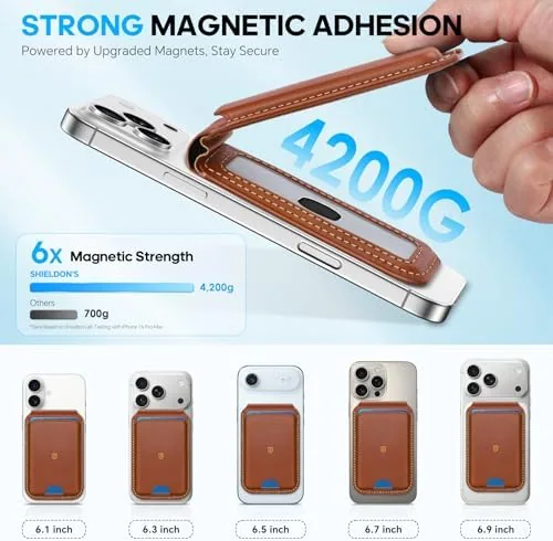 Another view of the SHIELDON Genuine Leather Magnetic Wallet Stand for MagSafe, Retro Brown